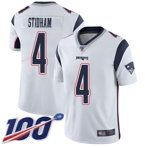 New England Patriots Limited White Men #4 Jarrett Stidham Road NFL Jersey 100th Season->new england patriots->NFL Jersey